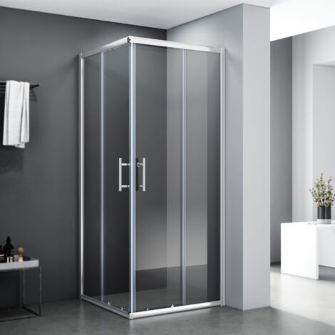 SONNI Duschkabine Eckeinstieg Duschabtrennung Schiebetür Echtglas mit Duschwanne grau H:185cm 80x80cm