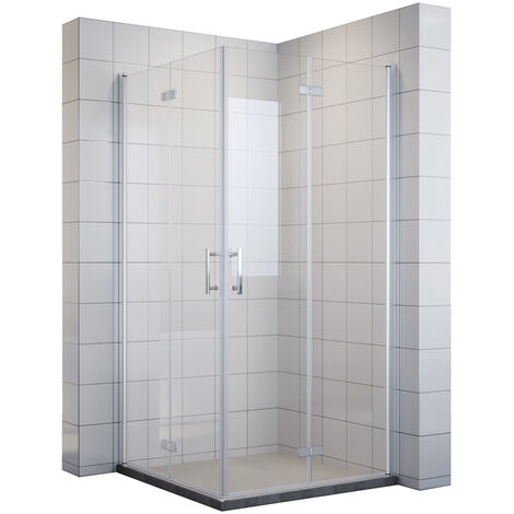SONNI Duschkabine Eckeinstieg Dusche mit falttür Eckeinstieg faltbar  Seiten faltbar Duschabtrennung Faltdusche NANO Glas Höhe 195cm 90x90 cm
