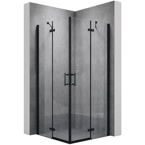 SONNI Duschkabine Eckeinstieg Dusche Scharniertür Duschabtrennung Glas Eckdusche 6mm ESG-Sicherheitsglas Schwarzer Aluminiumrahmen H:195cm 120x120cm
