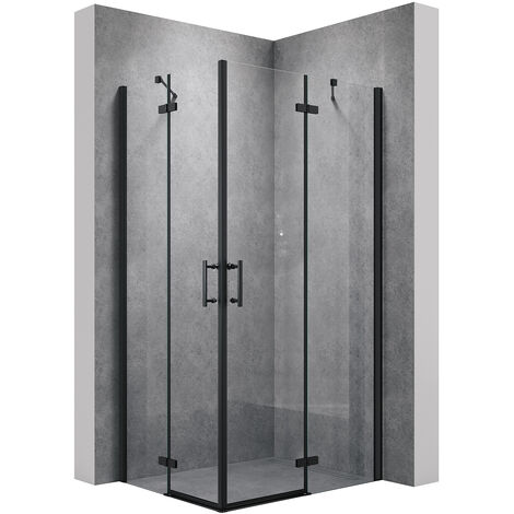 SONNI Duschkabine Eckeinstieg Dusche Scharniertür Duschabtrennung Glas Eckdusche 6mm ESG-Sicherheitsglas Schwarzer Aluminiumrahmen H:195cm 80x100cm