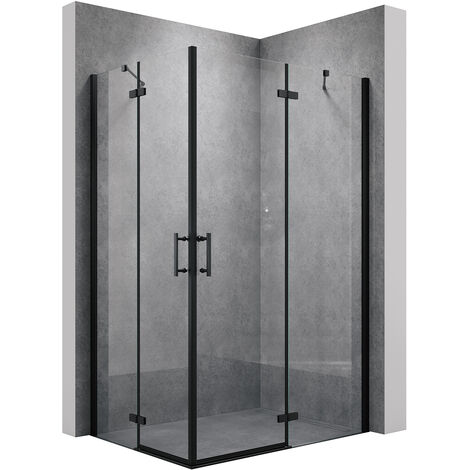SONNI Duschkabine Eckeinstieg Dusche Scharniertür Duschabtrennung Glas Eckdusche 6mm ESG-Sicherheitsglas Schwarzer Aluminiumrahmen H:195cm 80x120cm