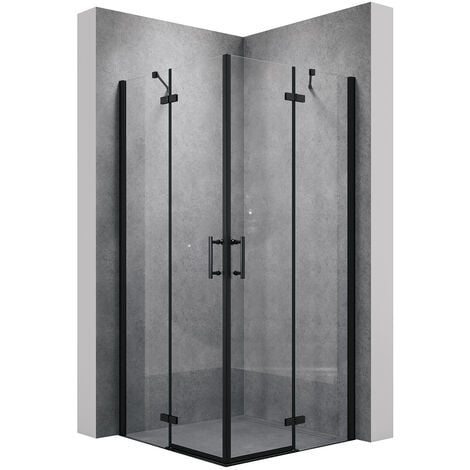 SONNI Duschkabine Eckeinstieg Dusche Scharniertür Duschabtrennung Glas Eckdusche 6mm ESG-Sicherheitsglas Schwarzer Aluminiumrahmen H:195cm 90x90cm
