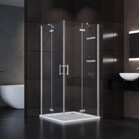 SONNI Duschkabine Eckeinstieg Dusche Scharniertür Duschabtrennung Glas Eckdusche 90x90x195cm 6mm ESG-Sicherheitsglas