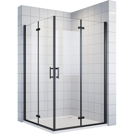 SONNI Duschkabine Eckeinstieg Faltbar 180º Falttür Duschabtrennung 6mm NANO Glas Schwarzer Aluminiumrahmen H:195cm 100x100cm