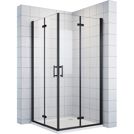 SONNI Duschkabine Eckeinstieg Faltbar 180º Falttür Duschabtrennung 6mm NANO Glas Schwarzer Aluminiumrahmen H:195cm 80x80cm