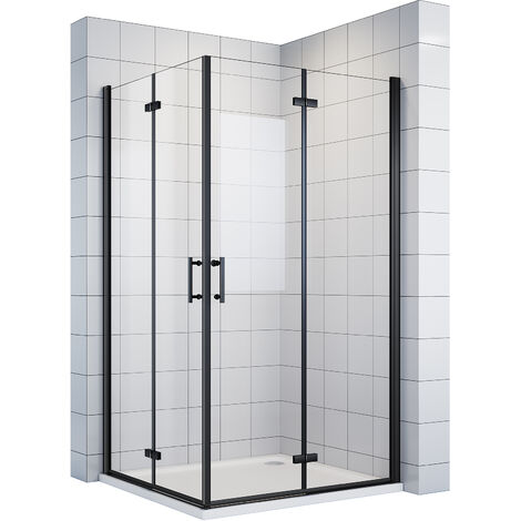 SONNI Duschkabine Eckeinstieg Faltbar 180º Falttür Duschabtrennung 6mm NANO Glas Schwarzer Aluminiumrahmen H:195cm 80x90cm