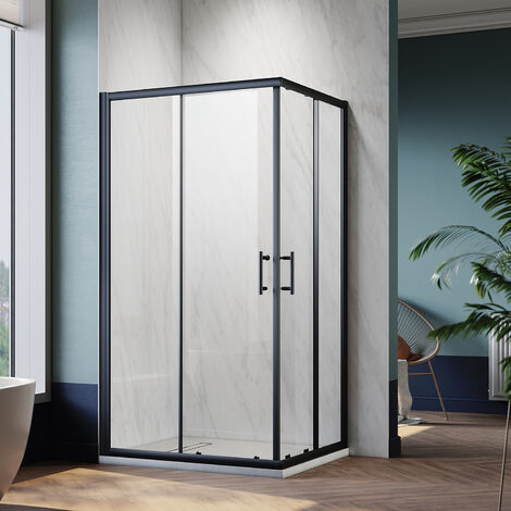 SONNI Duschkabine Eckeinstieg Gleittür 70-120cm, Höhe 195cm Duschabtrennung ESG Klarglas Schwarzer Aluminiumrahmen-70x90cm