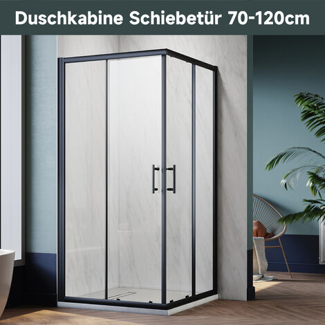 SONNI Duschkabine Eckeinstieg Gleittür 70-120cm, Höhe 195cm Duschabtrennung ESG Klarglas Schwarzer Aluminiumrahmen-90x90cm