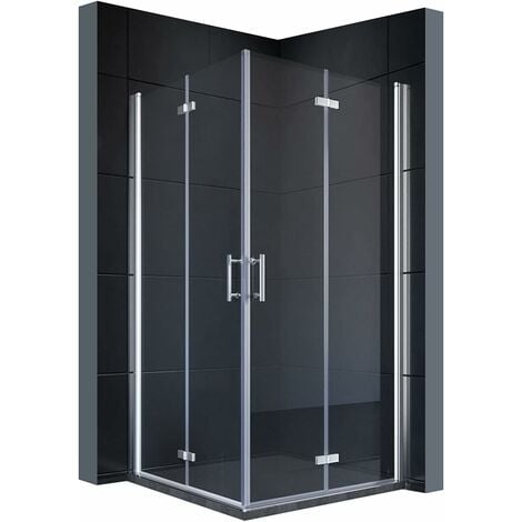 SONNI Duschkabine Eckeinstieg mit Falttür 180º NANO Glas Höhe 195cm beide Seiten faltbar Duschwand Duschabtrennung Chrom 90x90 cm
