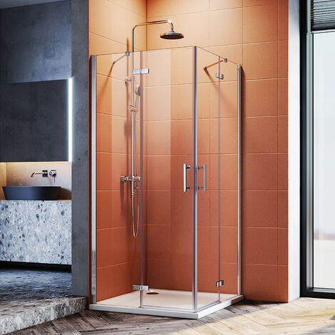 SONNI Duschkabine eckeinstieg mit Scharniertüren Nanobeschichtung glas Dusche walk in Duschabtrennung 120x120x195cm