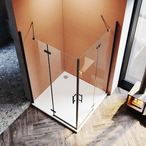SONNI Duschkabine Eckeinstieg Schwarzes Dusche 80-120 Höhe 195cm Mit PendeltüRen Scharniertür Duschabtrennung-120x120cm