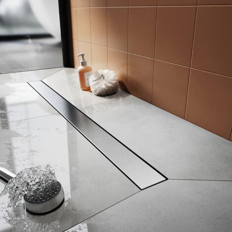 SONNI Duschrinne 70 cm extra flach Bodenablauf Edelstahl dusche mit Geruchsstop und Haarsieb 2 in 1 design Doppelseitige Komplettset mit Bodenbefestigung