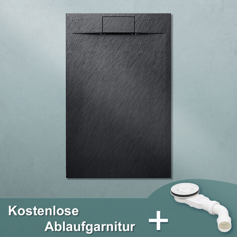 SONNI Duschtasse Duschwanne Flach SMC für Duschkabine Badezimmer Schiefer-Textur inkl.Ablaufgarnitur Antirutsch Schneidbaren Design 140x90cm Schwarz
