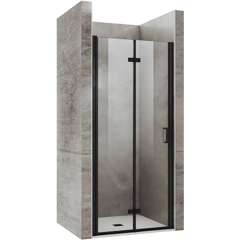 SONNI Duschtueren Faltbar Nischentür 180°Schwingtür Duschabtrennung schwarz 90x195cm bad Falttür Dusche Nano Glas ESG