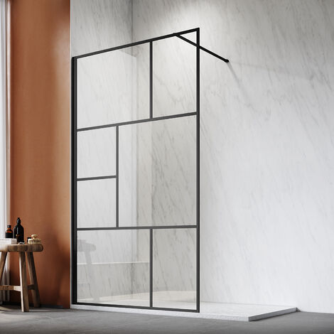 SONNI Duschwände Walk in Dusche Duschwand  Duschabtrennung Schwarz 8mm NANO Echtglas 120x200cm mit Stabilisierungsstange