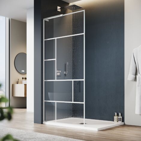 SONNI Duschwand Walk-in Dusche Duschabtrennung mit Edelstahl Stabilisator 6MM NANO Glas Doppelseitige Nanobeschichtung 100X200cm