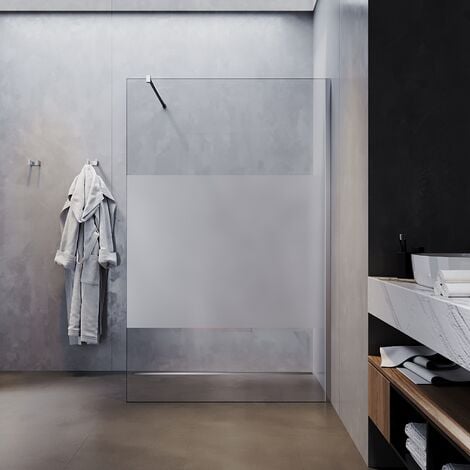 SONNI Duschwand Walk In Dusche Teilsatiniert Duschabtrennung Duschkabine mit Stabilisator Nano ESG Glas 8mm 120x200cm