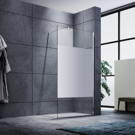 SONNI Duschwande Teilsatiniert walk in dusche Duschabtrennung eckeinstieg Duschkabine mit Stabilisator Nano ESG Glas 8mm 100x200cm