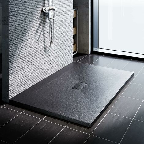 SONNI Duschwanne 140x100 Duschtasse Flach SMC inkl.Ablaufgarnitur Antirutsch Schneidbaren Design Grau
