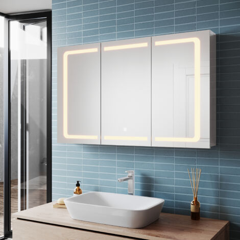 SONNI Edelstah LED Spiegelschrank mit Beleuchtung 3 Einstellbare Lichtfarben mit Touch Steckdose Badschrank Badspiegel 105x65x13.3cm