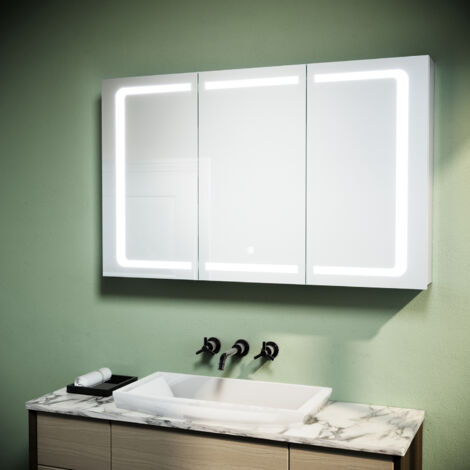 SONNI Edelstah Spiegelschrank LED mit Beleuchtung 3 Einstellbare Lichtfarben mit Touch Steckdose Badschrank Badspiegel 105x65x13.3cm