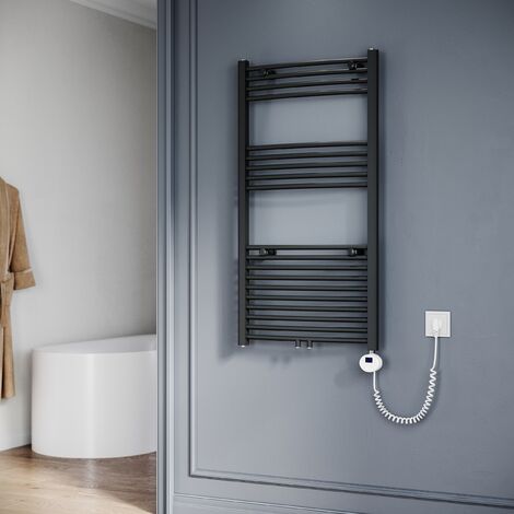 SONNI Elektrischer Handtuchheizkörper mit Thermostat Zwischenanschluss Handtuchtrockner Anthrazit gebogen 1150x600m Leistung 600W