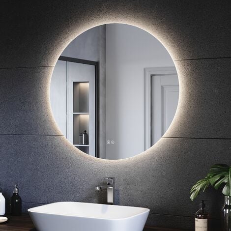 SONNI regulable 3 Colores Antivaho 80x80 cm Espejo Baño LED Redondo Pared con Interruptor Táctil IP65