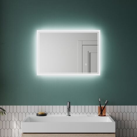 SONNI Espejo de Baño con Luz LED 70x50cm Antivaho Memoria Interruptor Táctil Espejo IP44 Ahorro de Energía Instalar Horizontal/Vertical