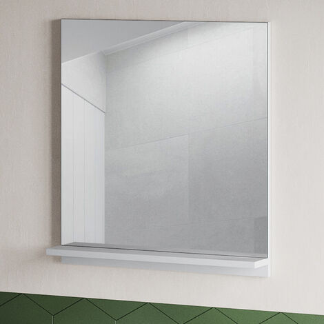 SONNI Espejo de baño Latón/plomo 55 x 60 cm Espejo de pared con estante de cristal para guardar objetos