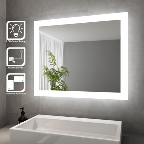 SONNI Espejo Baño con Luz Aumento Antivaho 80x60 cm Espejo Baño LED Pared  con Interruptor Táctil y Enchufe Incorporado : : Hogar y cocina