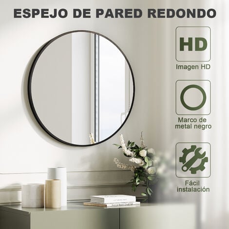 SONNI Espejo Redondo Para Baño Marco de Aluminio Negro Diseño Espejo Redondo Simple Brillante Para Baño 40x40cm