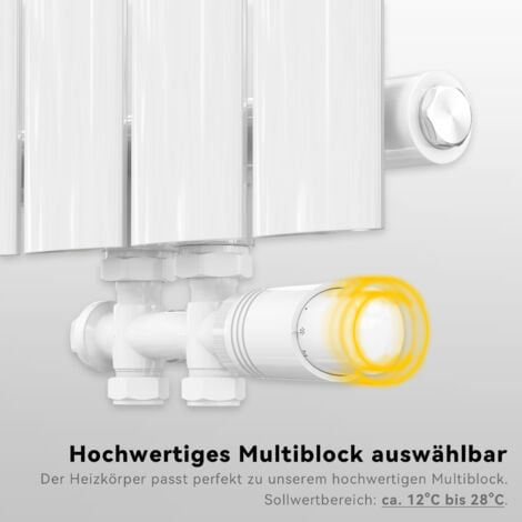 SONNI Hahnblock Thermostatventil  Multiblock Set Heizkörper Mittelanschluss Weiß
