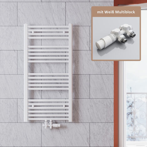 SONNI Handtuchtrockner Bad 1000x500mm Badheizkörper Weiß Heizkörper thermostatkopf,mit Ventil,443 Watt