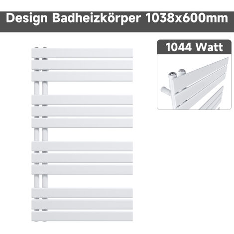 SONNI Handtuchwärmer heizkörper Handtuchtrockner Panel Vertikale Badheizkörper Seitenanschluss Handtuchhalter Weiß 1038x600mm