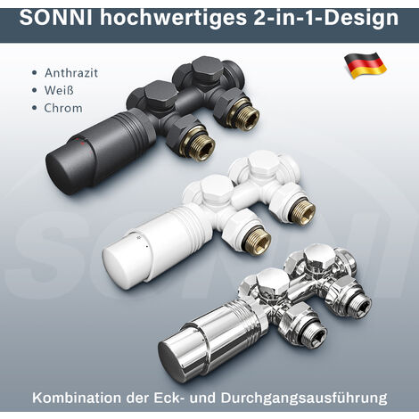 SONNI Heizkorper Hahnblock Anschlussarmatur für Heizkoerper Eck-und Durchgangsform Chrom