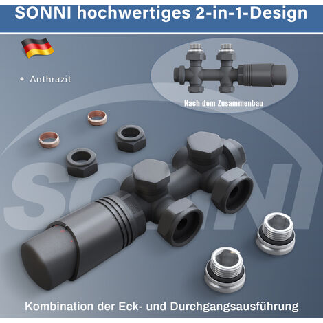 SONNI Heizkorper Thermostat Anthrazit Thermostatventile für Heizkörper Eck-und Durchgangsform