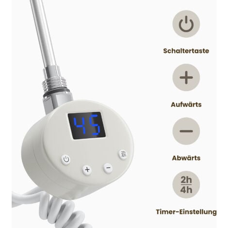 SONNI Heizstab Heizpatrone für Handtuchheizkörper 400W mit Thermostat und LCD Bildschirm Heizstäbe aus rostfreiem Stahl Weiße Heizkörper-Heizelemente für Badheizkörper