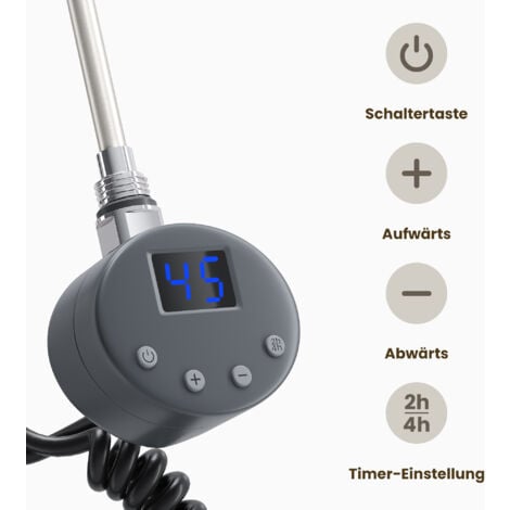 SONNI Heizstab Heizpatrone für Handtuchheizkörper 800W mit Thermostat und LCD Bildschirm Heizstäbe aus rostfreiem Stahl Schwarze Heizkörper-Heizelemente für Badheizkörper