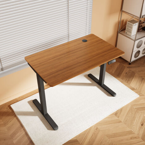 SONNI Höhenverstellbarer Schreibtisch, Stehpult, Bürstenloser Motor mit Smart Memory Funktion, Black Desk + 100cm Dark Walnut Table