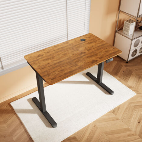 SONNI Höhenverstellbarer Schreibtisch, Stehpult, Bürstenloser Motor mit Smart Memory Funktion, Black Desk + 100cm Rustic Brown Table