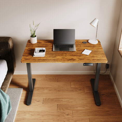 SONNI Höhenverstellbarer Schreibtisch, Stehpult, Bürstenloser Motor mit Smart Memory Funktion, Black Desk + 120cm Rustic Brown Table