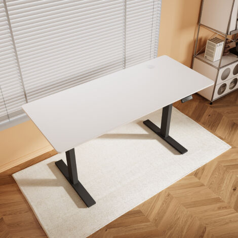 SONNI Höhenverstellbarer Schreibtisch, Stehpult, Bürstenloser Motor mit Smart Memory Funktion, Black Desk + 140cm White Table