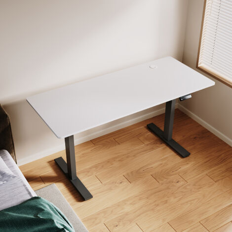 SONNI Höhenverstellbarer Schreibtisch, Stehpult, Bürstenloser Motor mit Smart Memory Funktion, Black Desk + 160cm White Table