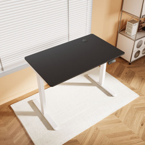 SONNI Höhenverstellbarer Schreibtisch, Stehpult, Bürstenloser Motor mit Smart Memory Funktion, White Desk + 100cm Black Table