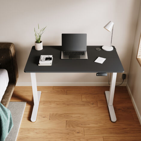 SONNI Höhenverstellbarer Schreibtisch, Stehpult, Bürstenloser Motor mit Smart Memory Funktion, White Desk + 120cm Black Table