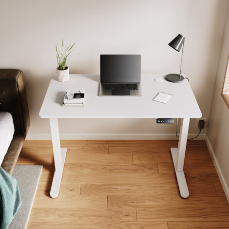SONNI Höhenverstellbarer Schreibtisch, Stehpult, Bürstenloser Motor mit Smart Memory Funktion, White Desk + 120cm White Table