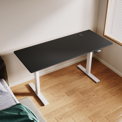 SONNI Höhenverstellbarer Schreibtisch, Stehpult, Bürstenloser Motor mit Smart Memory Funktion, White Desk + 160cm Black Table