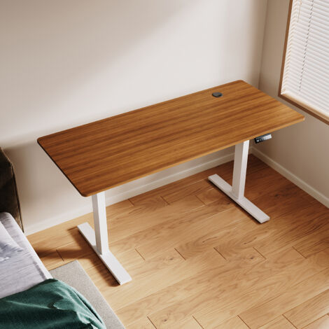 SONNI Höhenverstellbarer Schreibtisch, Stehpult, Bürstenloser Motor mit Smart Memory Funktion, White Desk + 160cm Dark Walnut Table