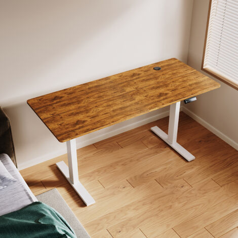 SONNI Höhenverstellbarer Schreibtisch, Stehpult, Bürstenloser Motor mit Smart Memory Funktion, White Desk + 160cm Rustic Brown Table