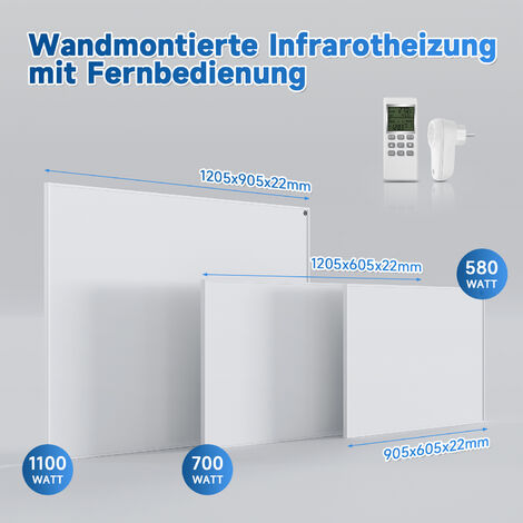 SONNI Infrarotheizung mit Fernbedienung Heizkörper elektrisch Wandheizung Elektroheizung Kohlenstoffkristall Überhitzungsschutz IP54 weiß